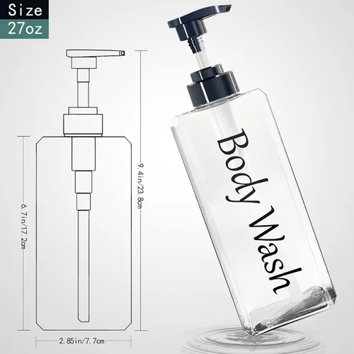 Vista 3 de Dispensador de champú y acondicionador (transparente, juego de 3, 27 onzas) - Botellas de champú y acondicionador recargables y vacías, juego