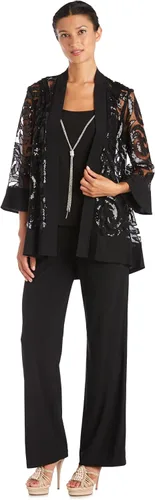 Vista 3 de Conjunto de tres piezas con chaqueta de columpio de lentejuelas y collar desmontable - Petite