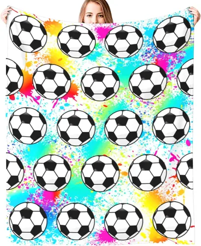 Vista 2 de Manta de Fútbol Manta de Pelota de Fútbol Mantas de Franela Suave y Ligera Cálida y Acogedora Manta de Fútbol Regalo para Fanáticos