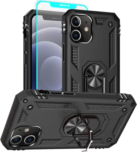 Vista 7 de Funda para iPhone 12/12 Pro, grado militar, anillo a prueba de golpes, verde militar