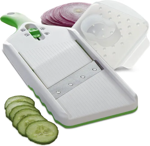 Vista 5 de PrepSolutions Cortadora de mandolina Adjust-A-Slice, verde, grosor ajustable, perfecta para verduras, frutas y más, (paquete de 12)