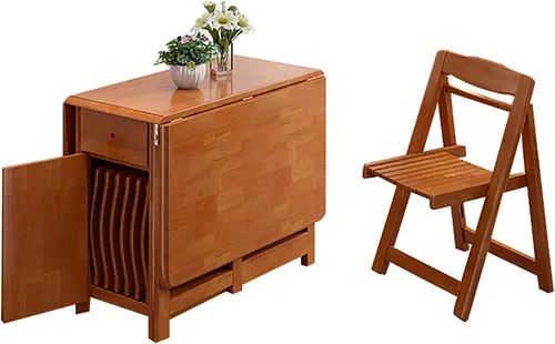 Vista 12 de Mesa y sillas plegables, mesa de comedor de extensión de hojas caídas con ruedas y cajón, juego de mesa de comedor de madera maciza de 5 piezas Negro
