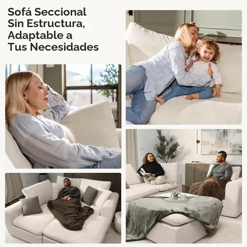 Vista 8 de Modular Sectional Cloud Sofa, No Assembly Oversized Boneless Couch, Beige