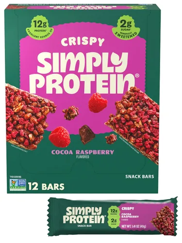 Vista 23 de Simply Protein - Barras crujientes de canela y nuez - Barras de proteínas a base de plantas - Bajo en carbohidratos, bajo en azúcar, alta fibra