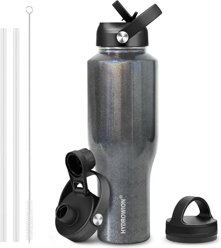 Vista 30 de HYDROWION Botella de agua aislada de 32 onzas, soporte para botella de agua para automóvil, botella de viaje aislada al vacío de doble pared