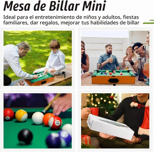 Vista 4 de Shappy Mini juego de mesa de billar Mesa de billar para gatos, juego de billar pequeño con 16 bolas, 2 palos de billar, 6 cubos de tiza, 6 puntas