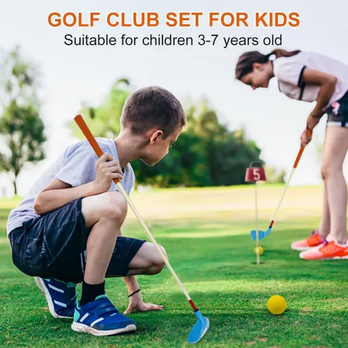 Vista 4 de Juego de palos de golf para niños, juego de golf KONDAY Kids, incluye unidad, plancha, putter, bolsa de transporte y pelotas suaves para mano derecha