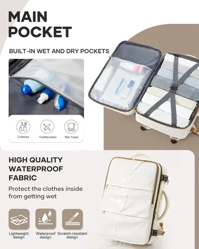 Vista 4 de Mochila de Viaje para Computadora Portátil para Mujeres, Mochila de Equipaje de Mano, Bolsa de Viaje para Artículos Personales, Artículos Esenciales