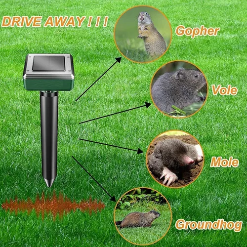 Vista 3 de Paquete de 8 picos de disuasión de topos sónicos alimentados por energía solar, repelente de ratones de serpiente para césped, jardín y patio