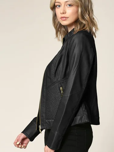 Vista 5 de Lock and Love - Chaqueta de motociclista de piel sintética con capucha desmontable, para mujer