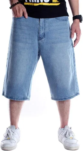 Vista 3 de Kinghua Pantalones cortos de mezclilla holgados para hombre, estilo casual, ajuste holgado, hip hop, monopatín