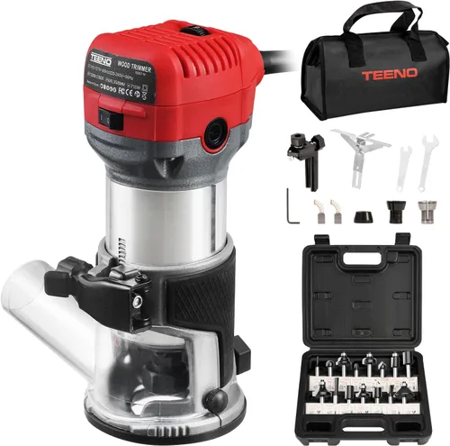 Vista 9 de TEENO Herramienta de enrutador, 1.25 HP 6.5 Amp Herramienta compacta de Rojo