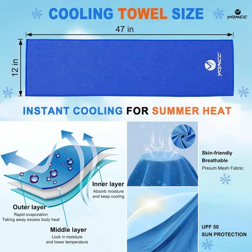 Vista 7 de YQXCC Paquete de 8 toallas refrescantes (47 x 12 pulgadas), toalla de cuello fría de hielo, microfibra suave y transpirable para yoga, golf