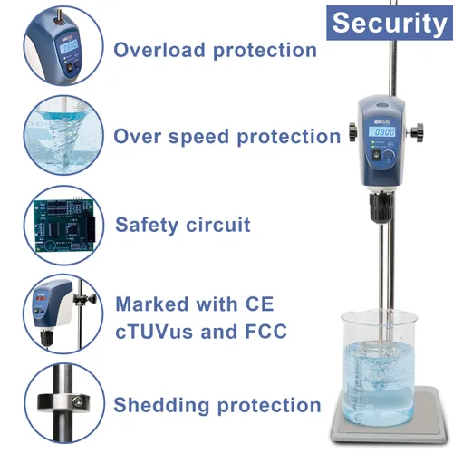 Vista 6 de ONiLAB Agitador Eléctrico Superior, Mezclador Agitador Superior Digital LCD con Varilla de Agitación y Soporte, Potente 20L, 10000 mPas, 50~2200RPM