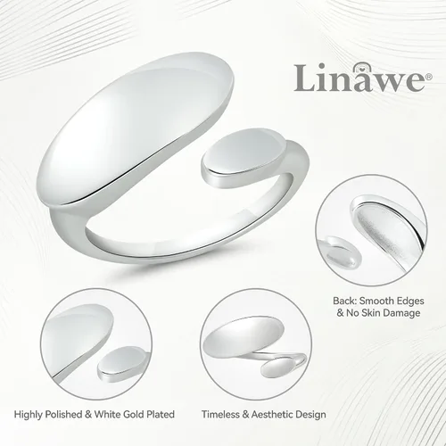 Vista 5 de Linawe Adjustable Chunky Rings for Women, 14K GoldRose GoldSilverBlack Hug Ring, Thumb Knuckle Signet Infinity Wave Rings, Stacking Spoon Rings
