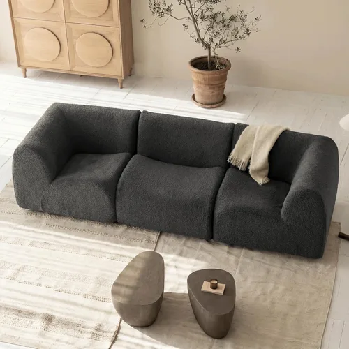 Vista 20 de Sofá individual modular curvado, sofá sherpa de espuma de 33 pulgadas, cómodos sofás de peluche para espacios pequeños, sofás modulares modernos
