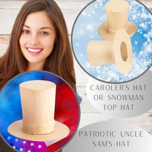 Vista 5 de Factory Direct Craft - Paquete de 4 sombreros de papel Mache Caroler - Sombreros de muñeco de nieve de papel maché para manualidades navideñas