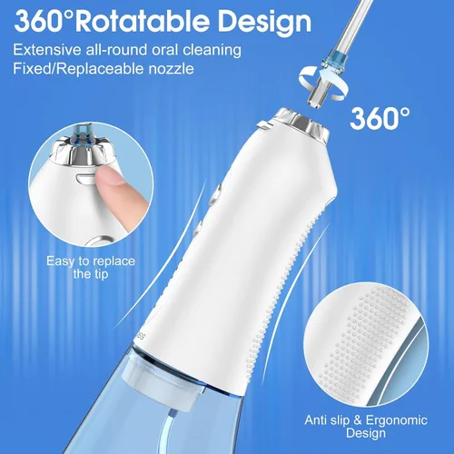 Vista 7 de H2ofloss Irrigador dental portátil con 30 tabletas de repuesto para irrigador oral, portátil y recargable, blanqueamiento dental suave, IPX7