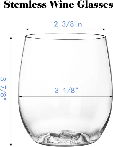 Vista 2 de Tebery Paquete de 32 Copas de Vino de Plástico Irrompible Sin Tallo, 12 Oz Vasos Transparentes Resistentes para Beber Copas de Vino, Desechables