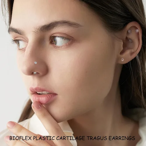 Vista 3 de 60 piezas de retenedores transparentes para cirugía, joyería de plástico Bioflex para pezón, lengua, nariz, tabique, cejas, cartílago, cartílago