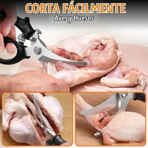 Vista 5 de Tijeras para aves de corral resistentes, tijeras de pollo de acero inoxidable con diseño de resorte, borde dentado antideslizante y bloqueo