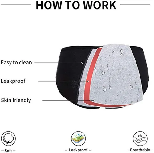 Vista 2 de Ropa interior para mujer, ropa interior de período menstrual para mujeres y niñas, de algodón, cintura alta, cómoda y fácil de limpiar