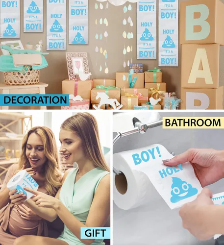 Vista 5 de Printed TP Holy It's a Boy! Regalo de papel higiénico impreso para revelación de género, divertido rollo para niños, regalos de fiesta de baby