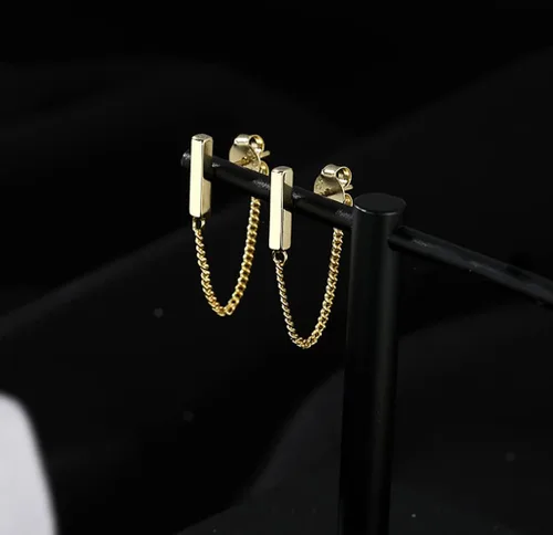 Vista 4 de Reffeer Aretes colgantes de plata de ley 925 maciza para mujeres, adolescentes, aretes de cadena