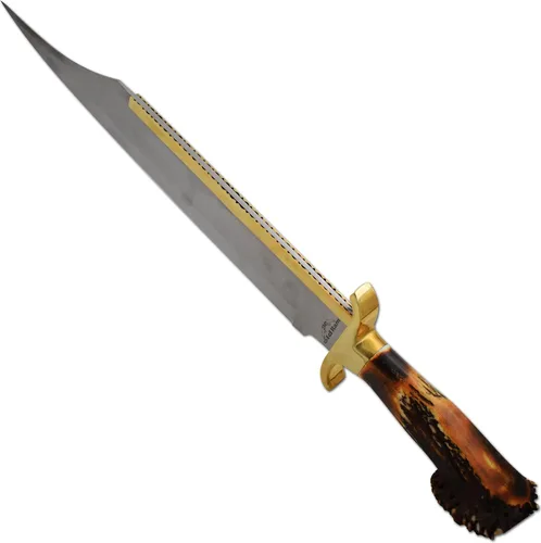 Vista 5 de Cuchillo de caza de mango de cuerno de ciervo de Montana de corona real hecho a mano de encargo