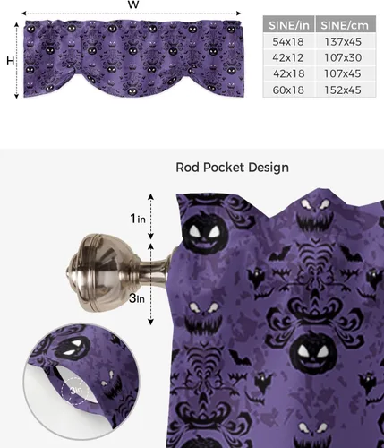 Vista 6 de Cenefas de ventana de calabaza de Halloween, cortinas de cocina, cortinas para sala de estar, dormitorio, baño, lavable, pequeña mansión encantada