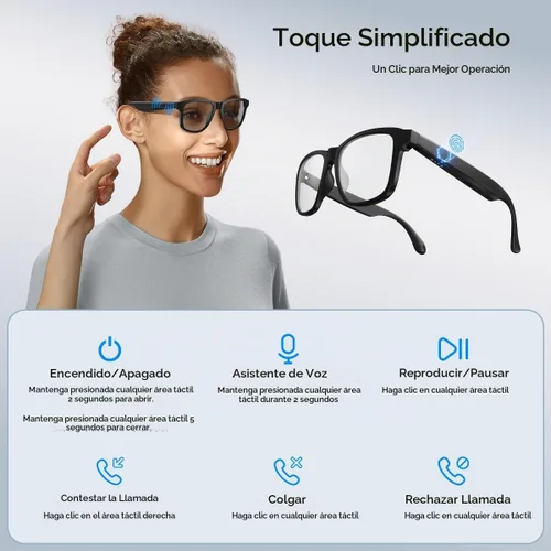 Vista 8 de Lentes inteligentes AI, lentes Bluetooth con traducción en línea de más de 140 idiomas, lentes fotocrómicas, micrófono y altavoces integrados, lente