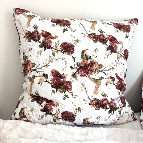 Vista 5 de Tache - Funda de almohada cuadrada de microfibra rústica rústica de 26 pulgadas, diseño de colibríes, diseño floral, color rojo y blanco