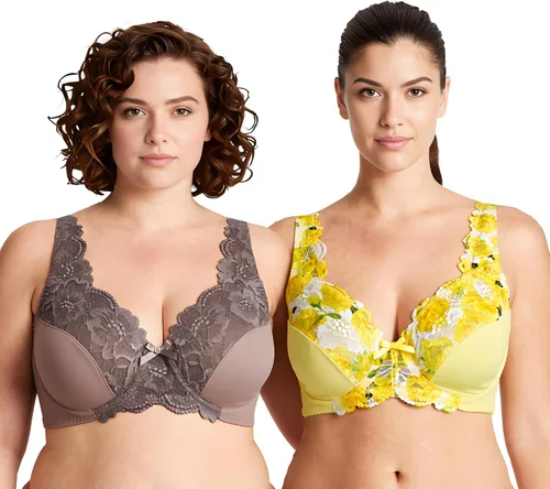 Vista 10 de Curve Muse Brasier reductor sin forro con aros para mujer con bordado de encaje, paquete de 2