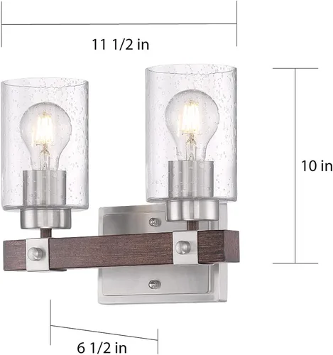 Vista 4 de Nuvo 60/6962 - Acabado de madera de níquel cepillado y nuez moscada con vidrio transparente sembrado, 2 luces