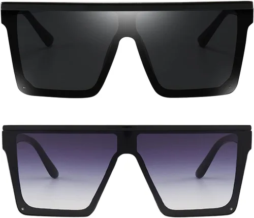 Vista 21 de Dollger - Gafas de sol cuadradas de gran tamaño para mujer y hombre, de moda, armazón negro con parte superior plana