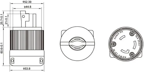 Vista 5 de NEMA L6-30P Receptáculo de bloqueo de montaje empotrado, enchufe de bloqueo giratorio para generador, 30 amperios 250 V 2 polos 3 cables a tierra