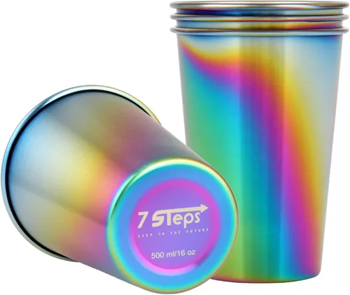 Vista 5 de 7 Steps - Vaso de acero inoxidable de 16.9 fl oz / 16 oz - Duradero - Reutilizable - Fiesta - Al aire libre - Senderismo - Camping - Picnic - Vaso