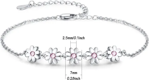 Vista 5 de Palpitate Pulsera de plata de ley, delicada joyería que no se deslustra para mujeres, mamá, madre, ella, regalo de margarita en cumpleaños