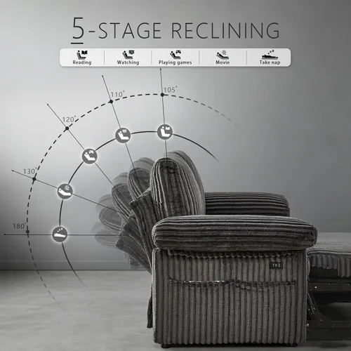Vista 3 de Sofá modular de 81 pulgadas, sofá cama de 5 plazas en forma de L con cama extraíble, almacenamiento oculto y puertos de carga USB, sofás seccionales