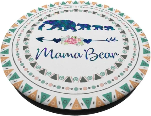 Vista 2 de Bohemio Boho Mama Bear Cuatro cachorros bebés sobre blanco PopSockets Swappable PopGrip