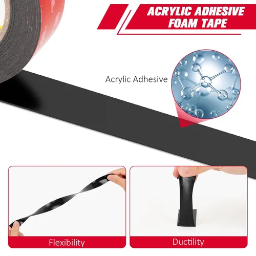 Vista 2 de 3M 5952 - Cinta adhesiva doble de 1 x 15.4 pies, resistente, 0.043 pulgadas de grosor, color negro Cinta de montaje impermeable de espuma