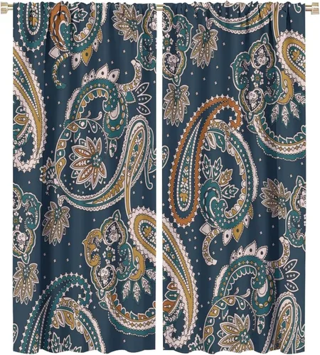 Vista 140 de Cortinas opacas con estampado de flores de cachemira, estampado de cachemira sobre fondo blanco, para decoración del hogar, cocina, restaurante