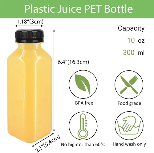Vista 2 de zmybcpack Paquete de 24 botellas de plástico PET transparente de 10 onzas (10.1 fl oz) con tapas, botellas de plástico para batidos, recipientes