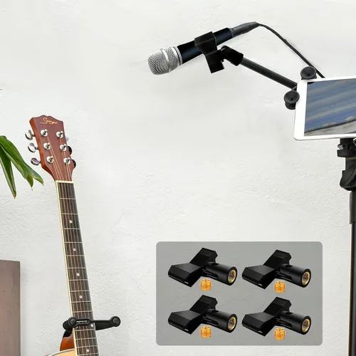 Vista 6 de Paquete de 4 clips de micrófono ajustables universales para soportes, soporte de micrófono inalámbrico con adaptador de 5/8 a 3/8 pulgadas, perilla