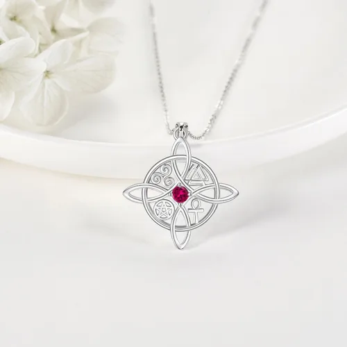 Vista 16 de YAFEINI Collar con dije de nudo de bruja de plata de ley, amuleto de bruja de cruz celta, regalo para mujer