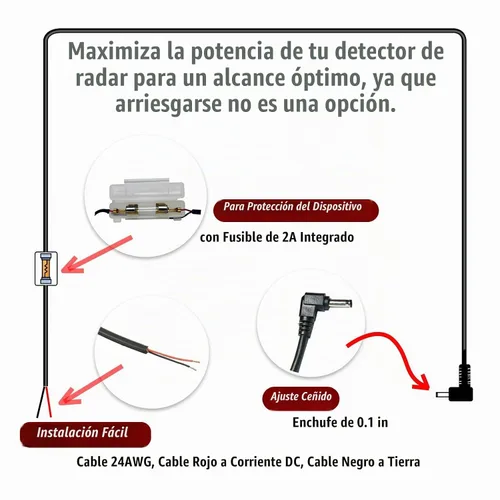 Vista 3 de EDOTech - Kit de cable de alimentación directo HardWire de 10 pies para detectores de radar Cobra