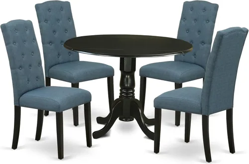 Vista 19 de East West Furniture DLCE3-BLK-21 - Juego de mesa de comedor de 3 piezas que contiene una mesa de comedor redonda con gotas y 2 sillas tapizadas