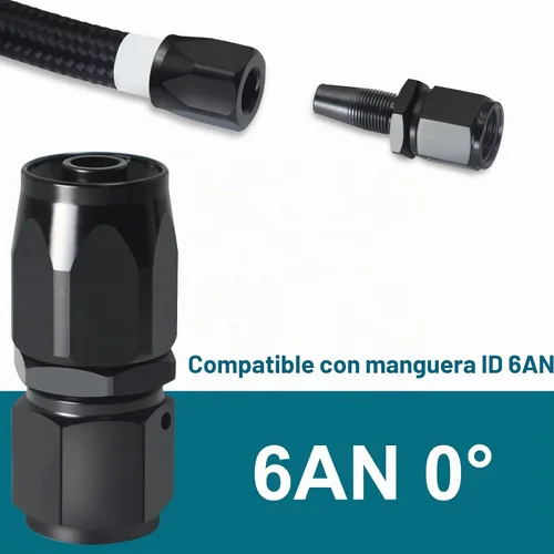 Vista 2 de 6AN Fitting, 2PCS 6 AN Straight Fittings for CPE Braided Hose(Black)