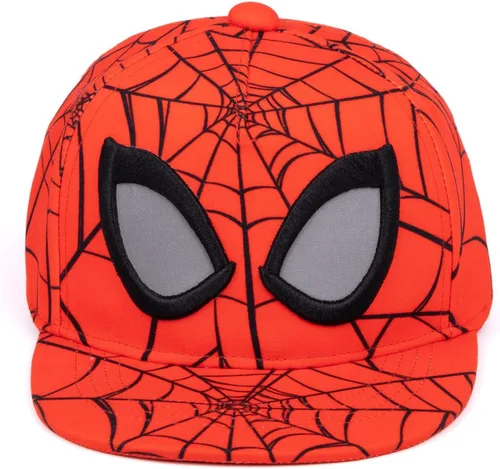 Vista 2 de Marvel Spider-Man - Gorra de verano para niños, diseño de tela de araña roja, gorra gráfica de superhéroe de Spiderman, gorro con cierre ajustable