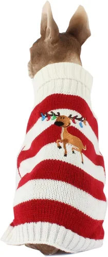 Vista 2 de HAPEE Suéter de Navidad para perros y gatos, vestido rojo para cachorros, suéter feo de Navidad
